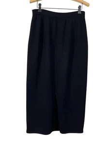 St John Basics Long Pencil Santana Knit Skirt Size 6 Black Elegant Back Slit - Picture 1 of 14