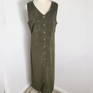 Erika Studio Vintage olivgrün ärmellos Wildleder Buttondown Maxikleid Gr. Large - Bild 1 von 8