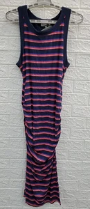 New Michael Stars Wren Stripe Sleeveless Ruched Side Dress Navy/Red Size Large - Picture 1 of 9