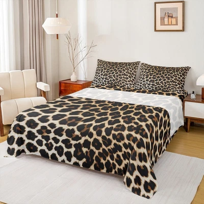 Leopard Print Bed Sheet Set Queen Size,African Cheetah Skin Print Fitted Sheet 4