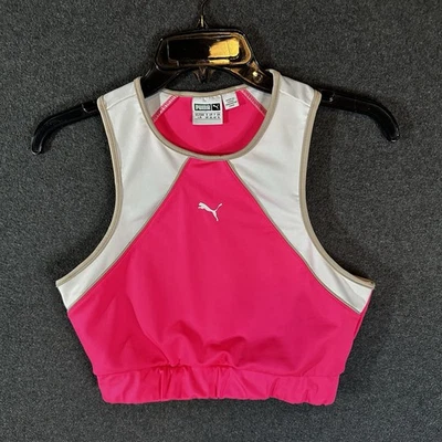 Regata feminina listrada PUMA rosa/branco logotipo casual atlética tamanho grande - Imagem 1 de 4