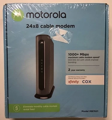 MOTOROLA 24x8 Cable Modem MB7621 1000+ MBPS Xfinity Cox Internet SEALED PACKAGE - Image 1 of 2