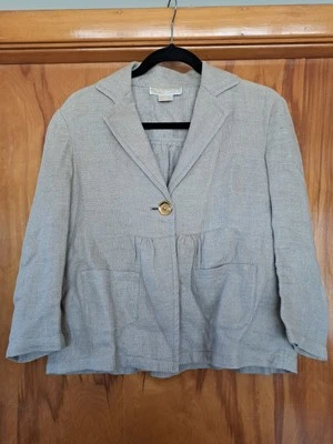 MICHAEL KORS 100% Linen Khaki Gold Cropped Blazer Womens Size 8 - Image 1 of 4