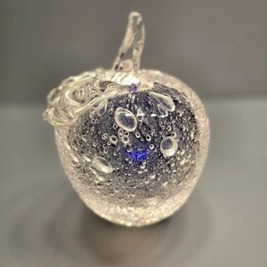 Vintage Murano Style Art Glass Apple Sculpture Controlled Bubbles Blue Center 5" - Picture 1 of 7