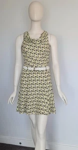 Cue Size 6 Yellow & Black Geometric Print Sleeveless Cowl Neck Belted Dress - Picture 1 of 11