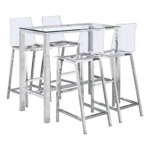 Coaster Tolbert 5-Piece Modern Glass & Metal Bar Set in Clear and Chrome - Picture 1 of 7