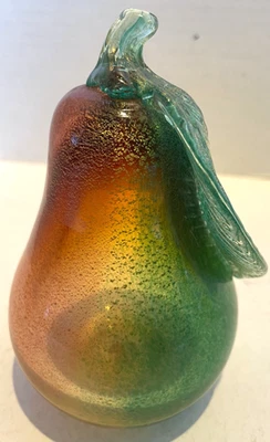 Vintage Murano Hand Blown Glass Pear Paperweight 5.5" Tall MCM - Image 1 of 4