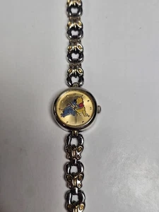 Vintage Winnie The Pooh Disney Gold Tone Watch, Butterfly Links, Pooh & Eeyore  - Picture 1 of 4