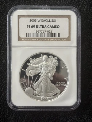 2005 W Proof $1 American Silver Eagle Dollar NGC PF69 Ultra Cameo - Image 1 of 2