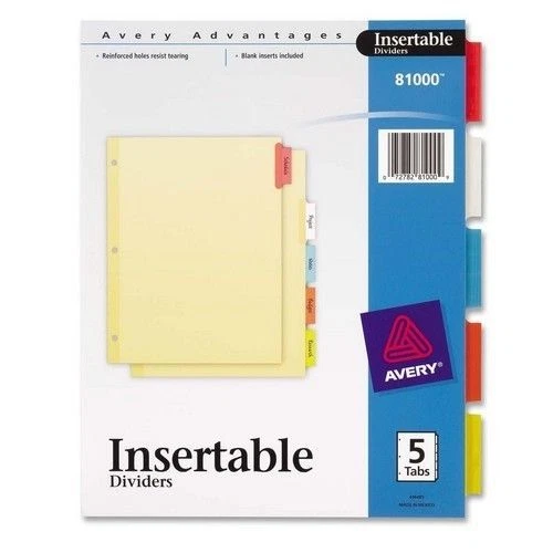 Avery Dennison Ave-81000 3-hole 5-tab Divider - 5 X Tab 8.5" 11" / Set