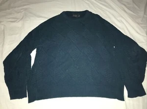 Vintage 80's JOHN WEITZ Men Cotton Knitted Sweater Blue Size Large Made In USA - Picture 1 of 12