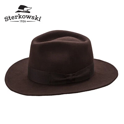 Sterkowski INDIANA Wool Fedora Hat Indiana Jones Cowboy Wide Brim Vintage - Photo 1/4