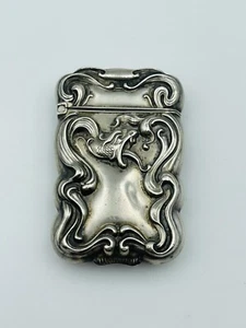 Antico Art Nouveau Argento Sterling Serpente e Pesce Design Ornato Fiammifero Cassaforte - Foto 1 di 7
