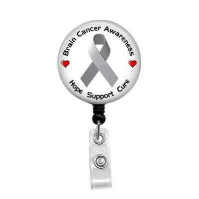 Concienciación sobre el cáncer cerebral - Soporte de insignia retráctil - Carrete de insignia - Cordones - Stet Foto 1 de 4