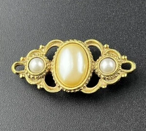 1928 Brand Faux Pearl Brooch Pin Revival Gold Tone Vintage - Picture 1 of 4