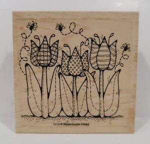 Sello de goma Whipper Snapper Designs de 1990, tulipanes y abejas L019, flores - Imagen 1 de 3