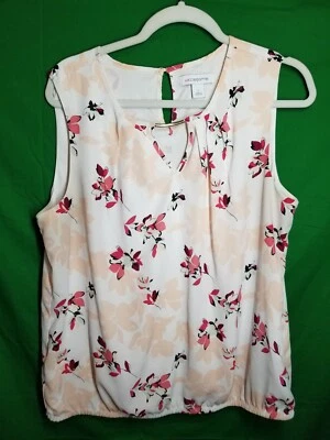 Liz Claiborne Womens Large Peach and Pink Floral Sleeveless Blouse - Image 1 of 4