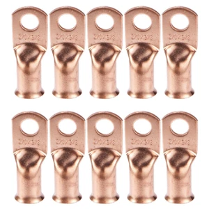 10Pcs Gauge 2/0 3/8" Battery Cable Ends Lugs Hole OFC Copper Ring Terminals Wire - Picture 1 of 8
