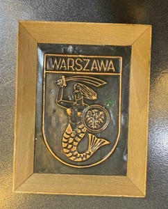 Antique UNIQUE Hand Carved Brass Mermaid Sword Warszawa Decor 4"x3" Wooden Frame - Picture 1 of 4
