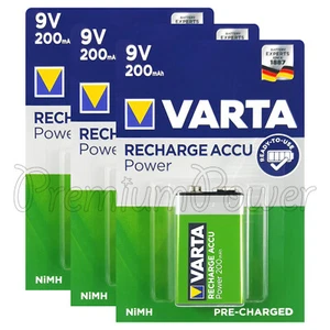 3x Varta 9V 200mAh batteries Rechargeable Ni-MH HR9V E-Block Recharge Accu Power - Picture 1 of 2