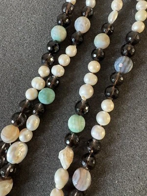 Collana perle barocche d'acqua dolce pietre dure colorate Peral Collier Necklace - Immagine 1 di 4