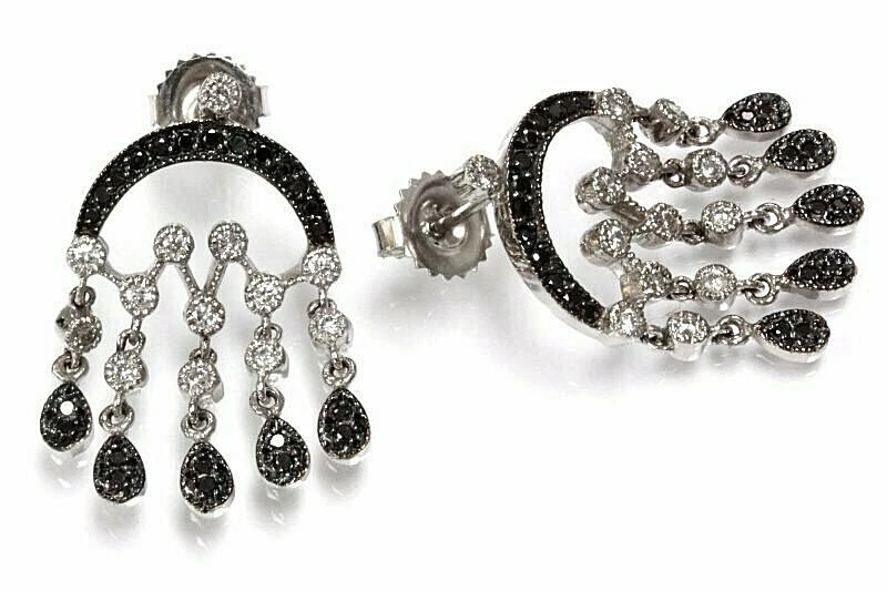 1.1 ctw Natural Black Diamond Solid 14k White Gold Chandelier Earrings 28 MM - Image 1 of 1