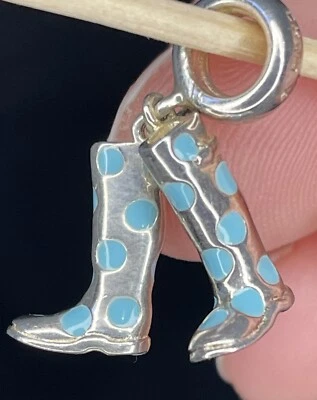 NUEVAS BOTAS DE FESTIVAL CHAMILIA 925 Plata Azul “Trae 'Yer WELLIES” Encanto Foto 1 de 4