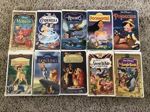 10 Vintage Walt Disney VHS Tapes Masterpiece Collection Cinderella Bambi Rescuer - Picture 1 of 12