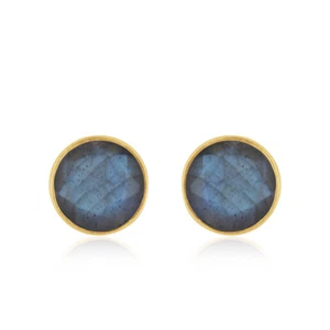 Labradorite Gemstone Gold Plated Handmade 925 Silver Stud Earrings Jewelry - Picture 1 of 3
