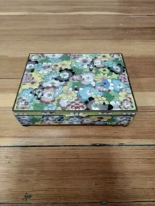 Rare Large Chinese Cloisonne Green Enamel Floral Humidor - Picture 1 of 5