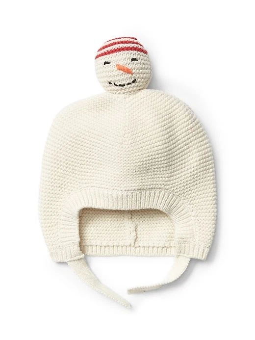 BABY GAP UNISEX WHITE FRENCH VANILLA GARTER SNOWMAN HAT $16.95 6-12 MOS BNWT - Image 1 of 1