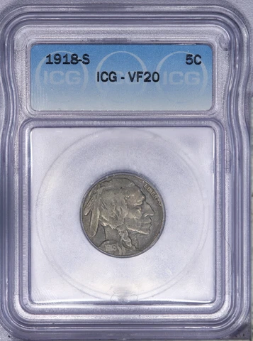 1918-S Buffalo Nickel 5c ICG VF20 Cover