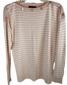 Jeanne Pierre cashmere infused pink striped women's sweater long sleeve size M - Picture 1 of 8