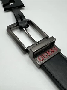 Belt Guess Men XL 42-44 Gray Buckle Black Reversible 11GO020008 MSRP $48 New - Picture 1 of 12