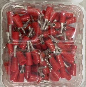 BM 00151 Round Pin Insulated Lug 0.25-1.5mm2/22-16 AWG , Red, 100 Pc's Per Pkt - Picture 1 of 4