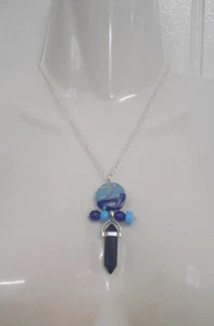 Hand Crafted by me~Shades of Blue~Crystal Pendant w/Matching Beads~SP Necklace - Picture 1 of 3