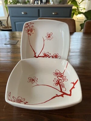 Luminarc Ming 5084094 Red Floral Deep Soup Plate Bowl 8 inch 20 cm Set of 2 - Image 1 of 4