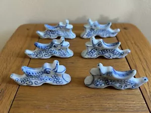 6 X Blue & White Ceramic Chinese Dragon Chopstick Rests Stand - Picture 1 of 3