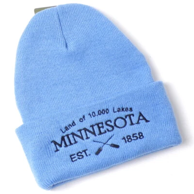 Sombrero tejido azul claro Minnesota Land of 10.000 Lakes con puños Foto 1 de 2