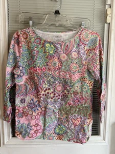 Talbots Petite Too Tee Long Sleeve Floral Paisley Colorful - Picture 1 of 6