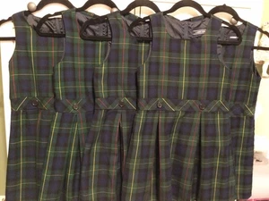 5 Lands End School Uniform Jumpers Classic Navy Plaid Girls Size 8 PreOwned Lot - Picture 1 of 2