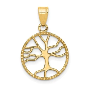 14K Yellow Gold Polished Small Tree Of Life In Round Pendant - Picture 1 of 4