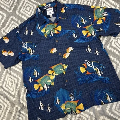 Рубашка Guy Harvey AFTCO гавайская мужская большая синяя водяной танг рыбный карман на пуговицах - Изображение 1 из 4