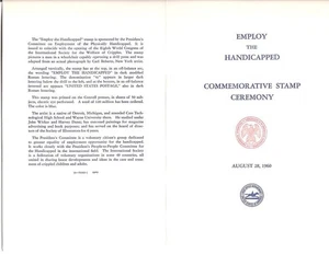 #1155-C1 First Day Ceremony Program 4c Employ the Behindered w/FDC - Bild 1 von 2