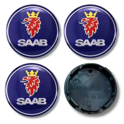 Alloy Wheel Centre Cap Hub x4 For SAAB 56mm Blue Front 9-3 9-5 Black Back - Image 1 of 4