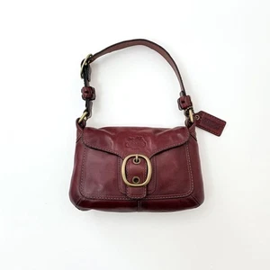 COACH Bleeker Legacy Tattersall Flap Shoulder Bag Bordeaux Leather USED B607 - Picture 1 of 12