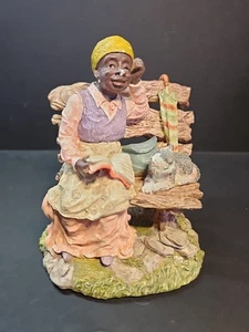 Vintage African Americana Frau rosa Kleid Lesebank Katze Regenschirm Figur - Bild 1 von 7