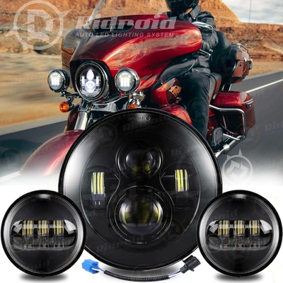 For Harley Davidson Heritage Softail Classic 7"LED Headlight +Fog Passing Lights - Image 1 of 4