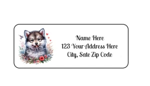 30 graue Happy Husky PERSONALISIERTE ETIKETTEN FÜR RÜCKSENDEADRESSE 1 Zoll x 2 5/8 GLÄNZEND - Bild 1 von 1