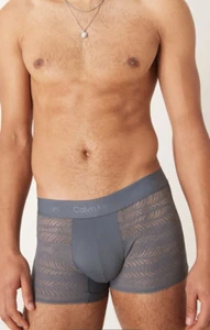 New Calvin Klein Sculpt Micro Lace Low Rise Trunks, Grey, Medium - Picture 1 of 4